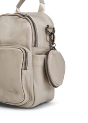 Leather backpack front pocket and stone wallet
