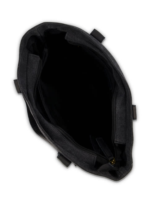 Side canvas bag with pocket and black front leather flap