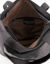 Large side canvas bag with black front leather square