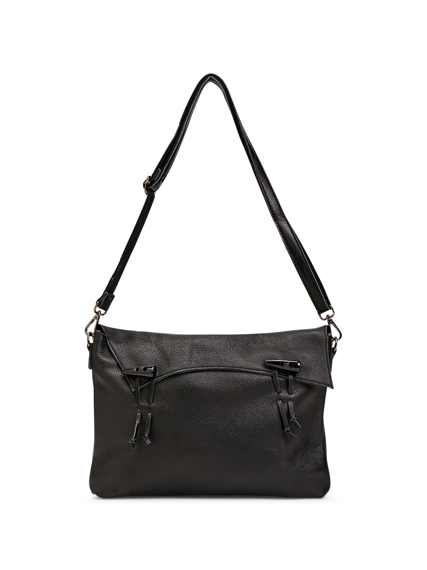 Leather bag with loop closure and black magnet