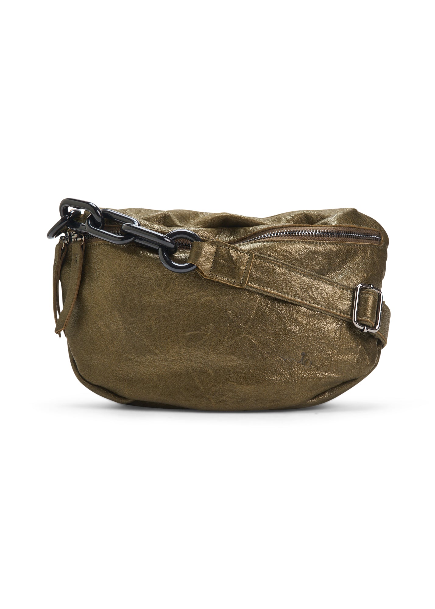 Small leather bag strap with a dark green combination of links