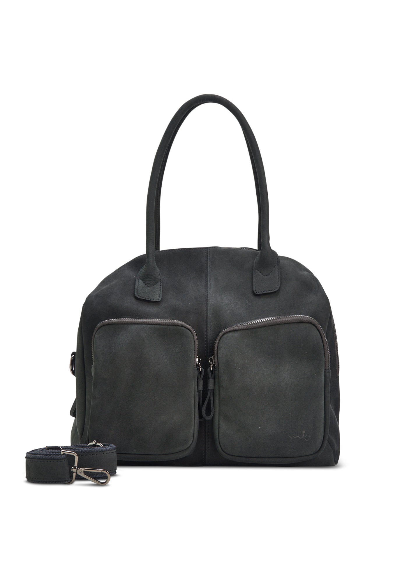 Leather bag with two rectangular pockets, dark gray