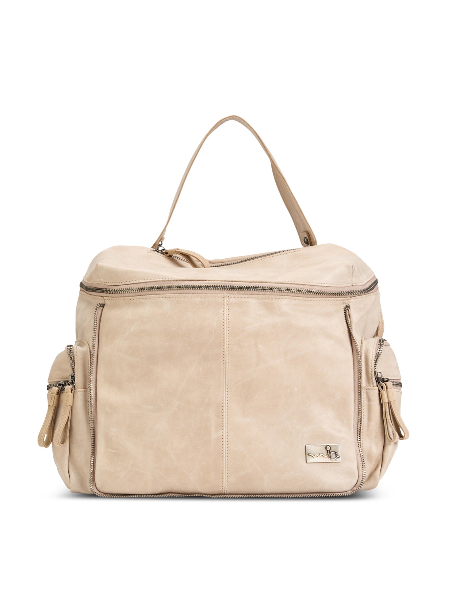 Beige Top Zipper Leather Backpack