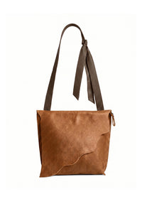 Leather bag, strap ties, two-tone brown - 99