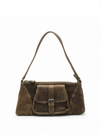 Leather bag front compartment khaki strap - 99