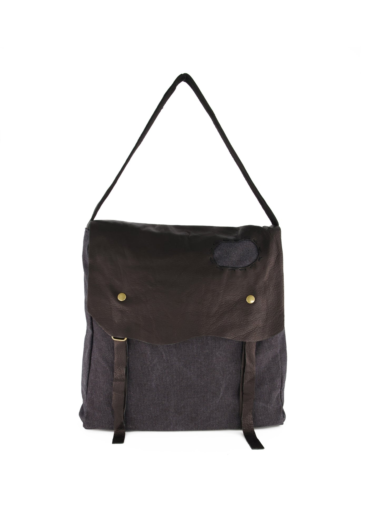 Canvas bag with black patchwork leather shell