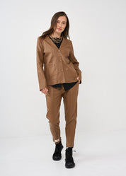 Brown leatherette exterior stitching blazer