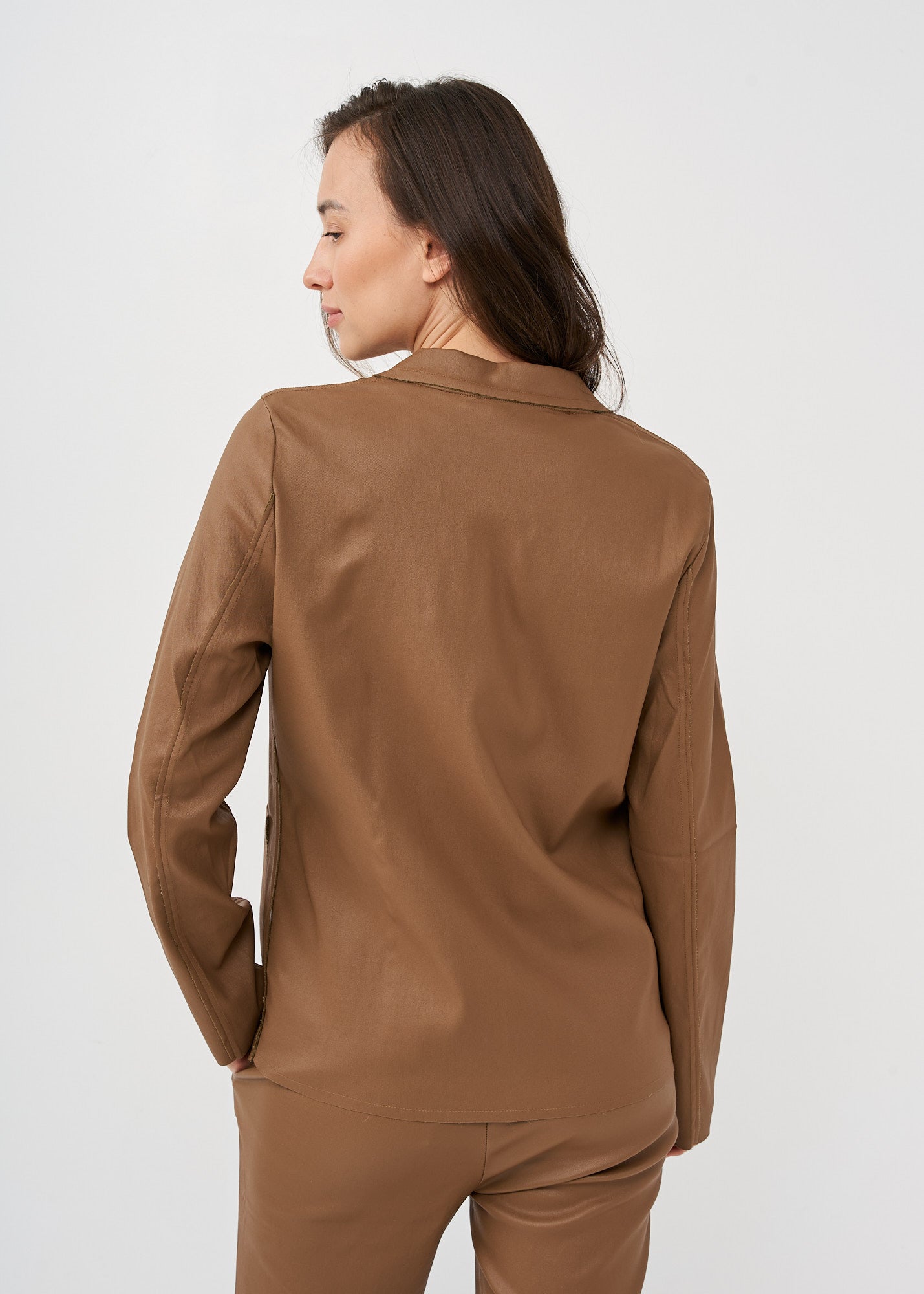 Brown leatherette exterior stitching blazer