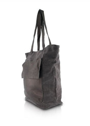 Side canvas bag with pocket and black front leather flap