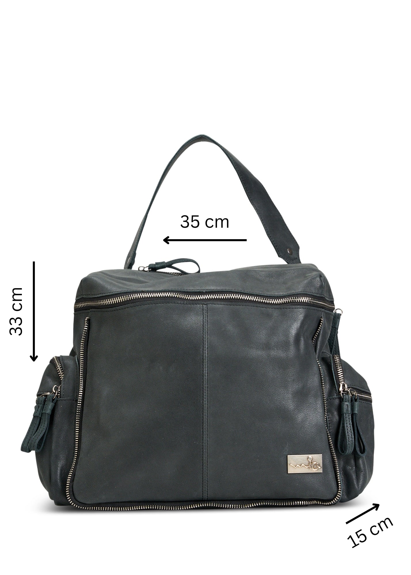 Black top zipper leather backpack
