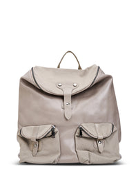 Large backpack leather and canvas front pockets Stone - 99