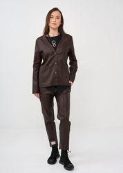 Burgundy leather-look outer stitching blazer