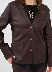 Burgundy leather-look outer stitching blazer
