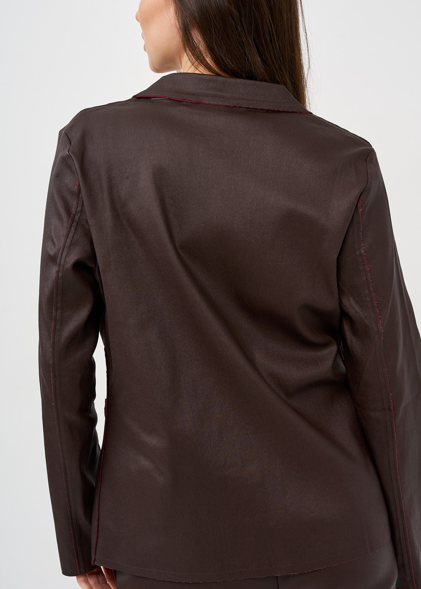 Burgundy leather-look outer stitching blazer