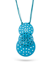 Necklace of blue perforated coconut discs
