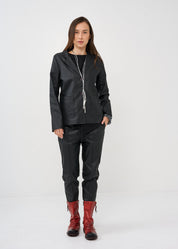 Black leatherette exterior stitching blazer