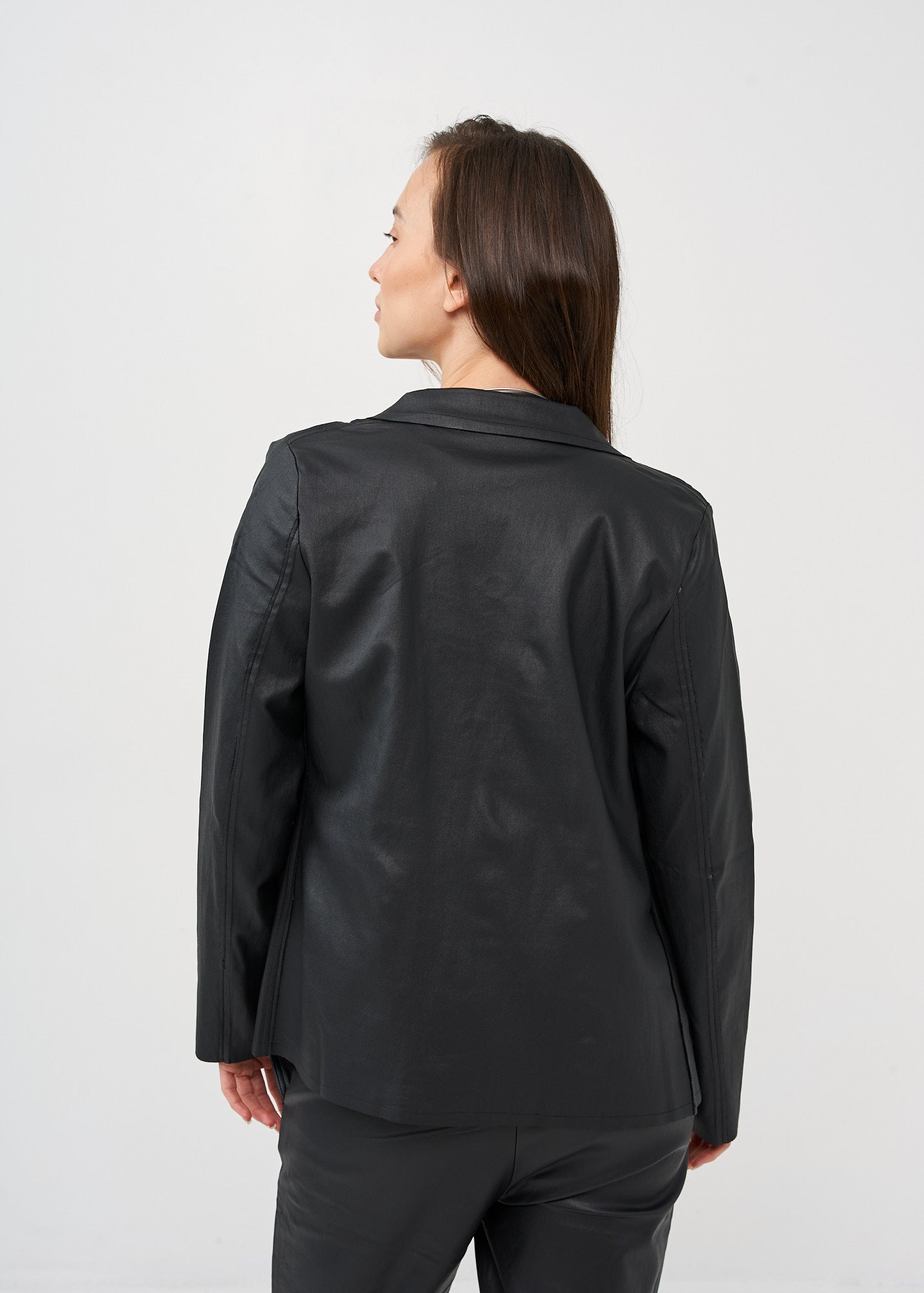 Black leatherette exterior stitching blazer