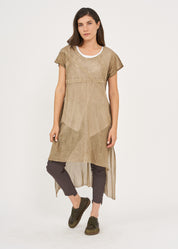 Short-sleeved mesh tunic, brown wash dyeing