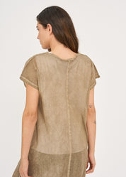 Short-sleeved mesh tunic, brown wash dyeing