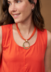Wire necklace and two orange circle pendant