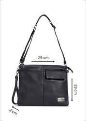Leather evening bag with pocket and black flap