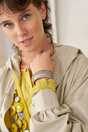 Beige braid combination leather strap bracelet