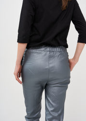 Dark gray leather-like mid-seam pants