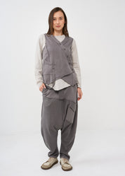 Boy French Terry Pants Double Belt Dark Grey