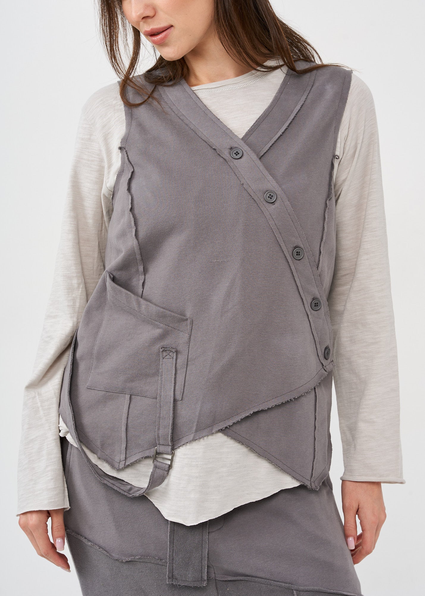 Dark gray buttoned French terry vest