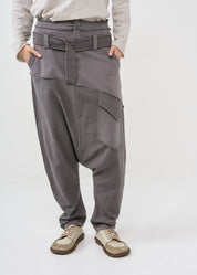 Boy French Terry Pants Double Belt Dark Grey