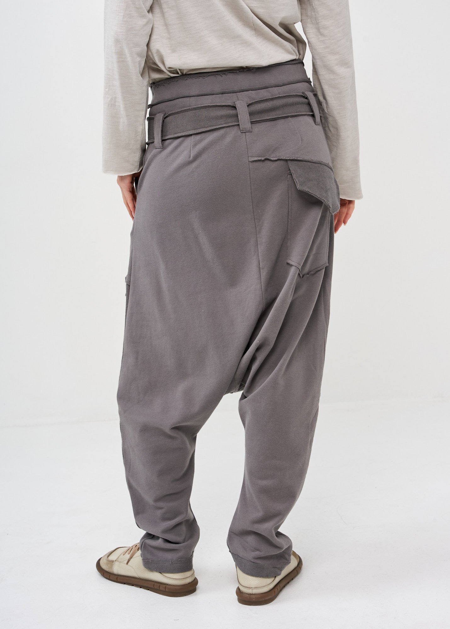 Boy French Terry Pants Double Belt Dark Grey