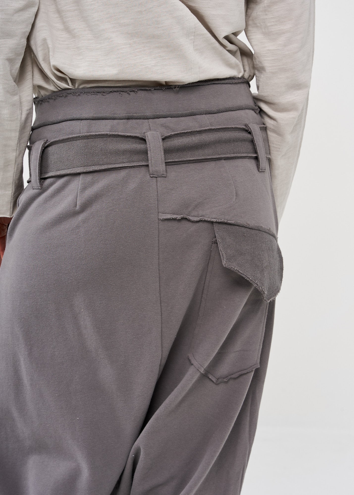 Boy French Terry Pants Double Belt Dark Grey