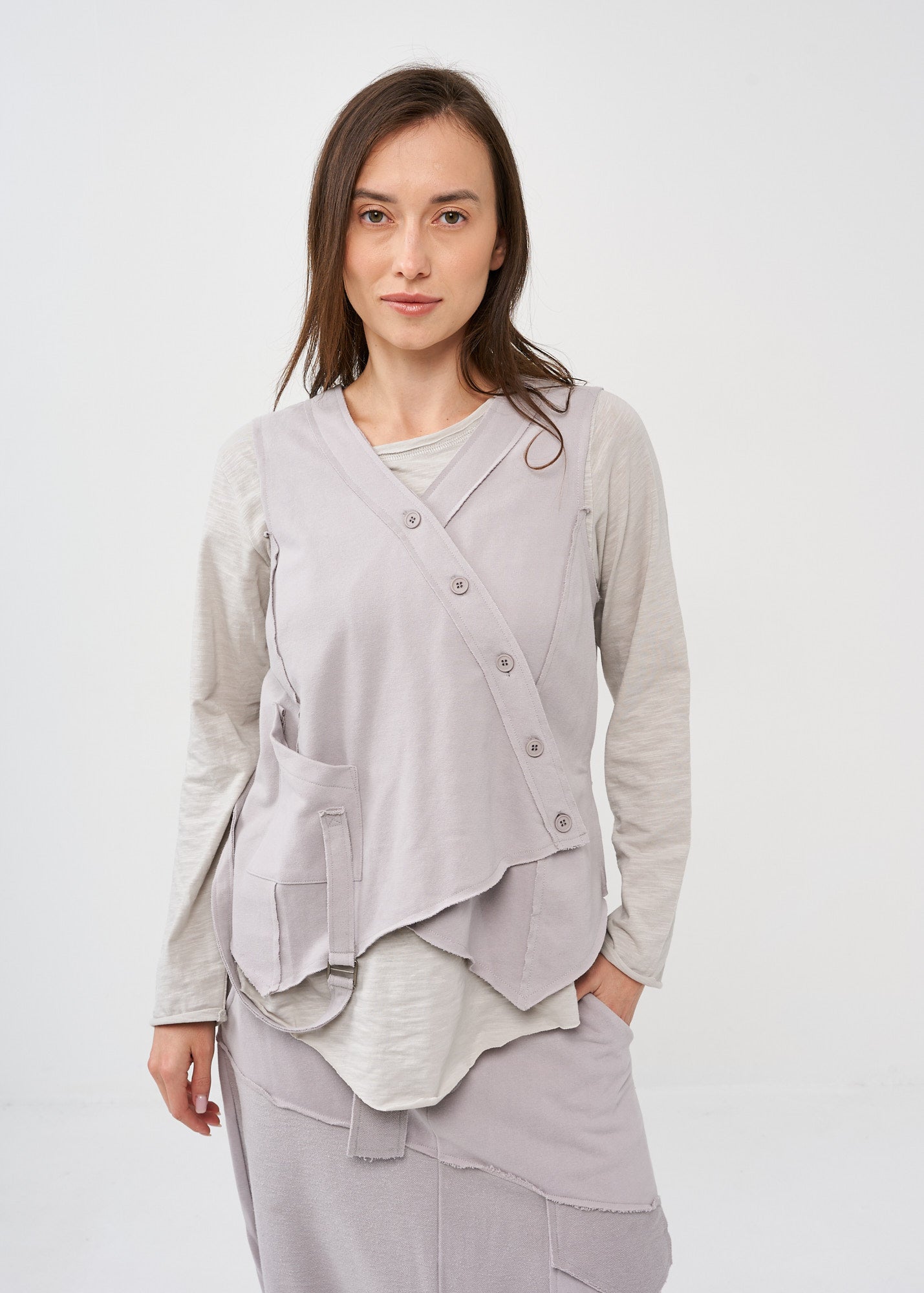 Light gray buttoned French terry vest