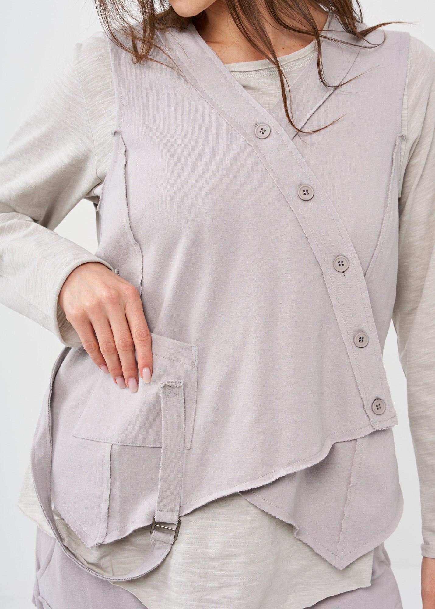 Light gray buttoned French terry vest