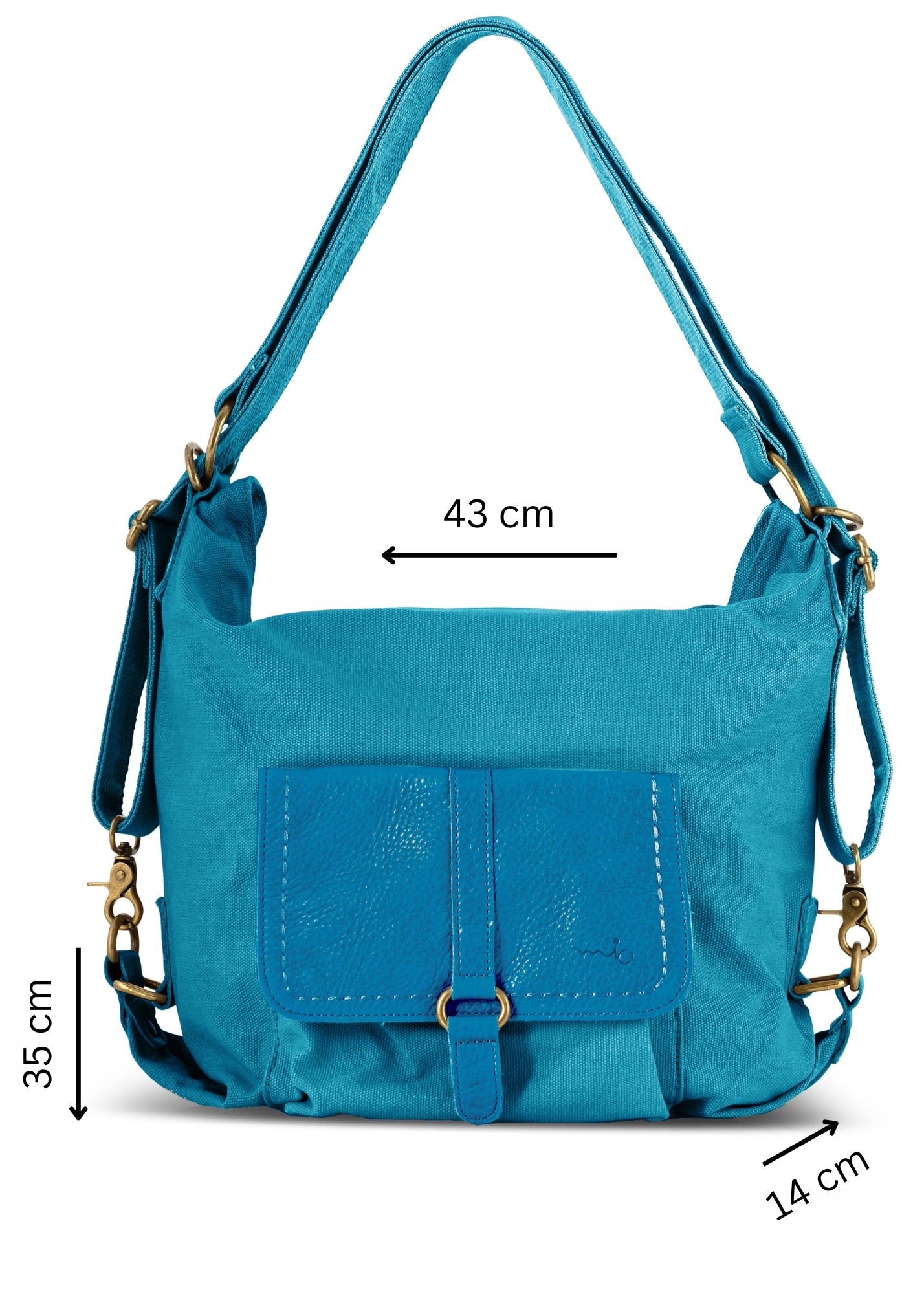 Blue canvas and leather backpack