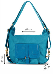 Blue canvas and leather backpack