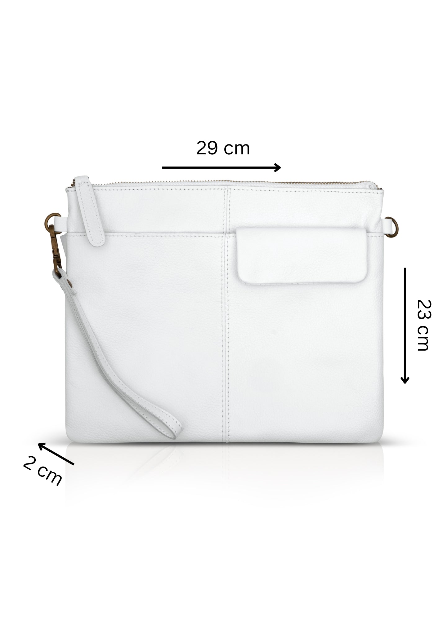 Leather evening bag with pocket and white flap