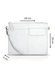 Leather evening bag with pocket and white flap
