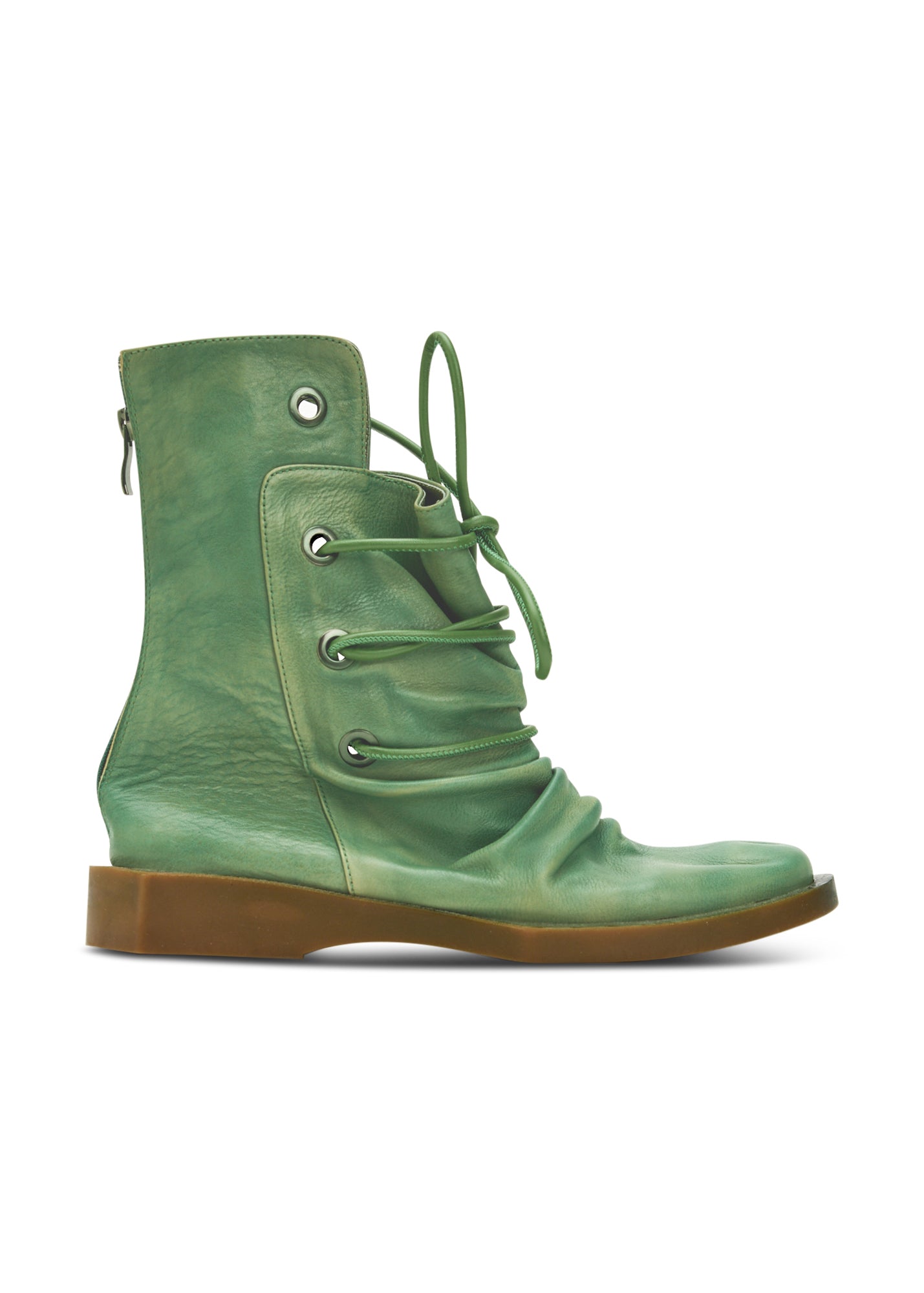 מגפיים לנשים עם קשירת עור ורוכסן ירוק