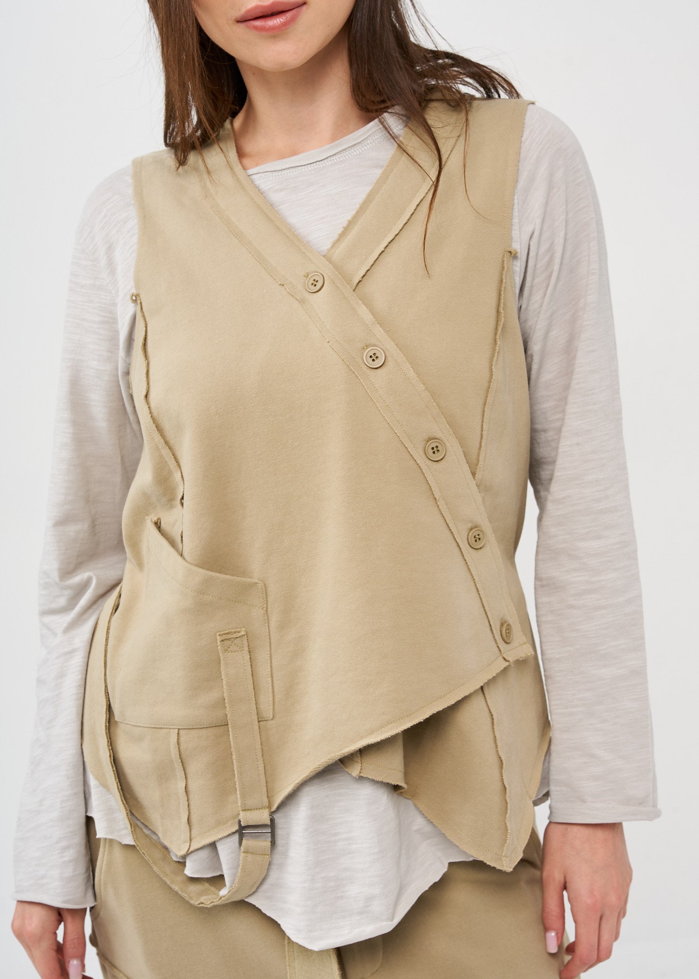 Green French terry buttoned vest