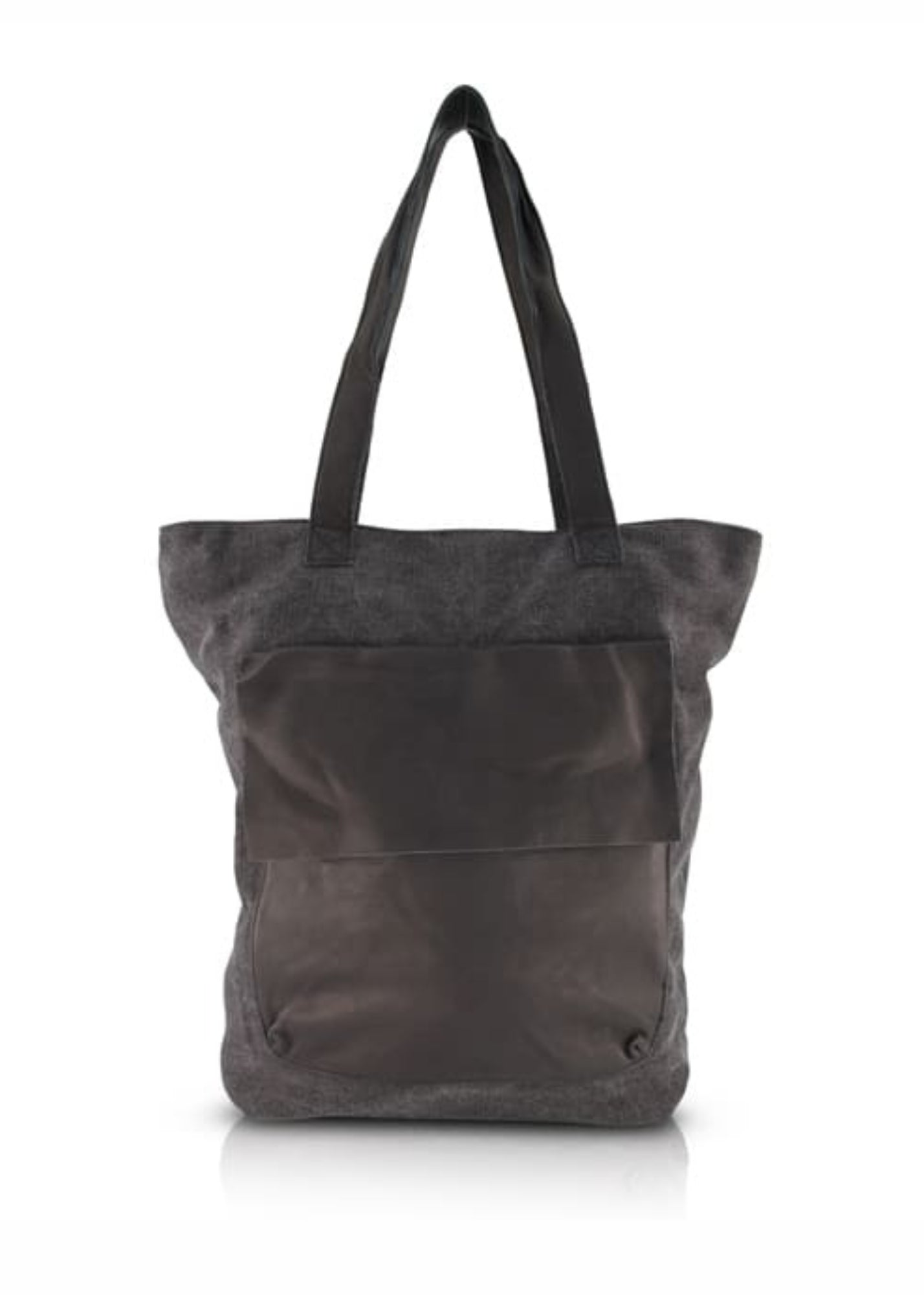 Side canvas bag with pocket and black front leather flap
