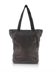 Side canvas bag with pocket and black front leather flap