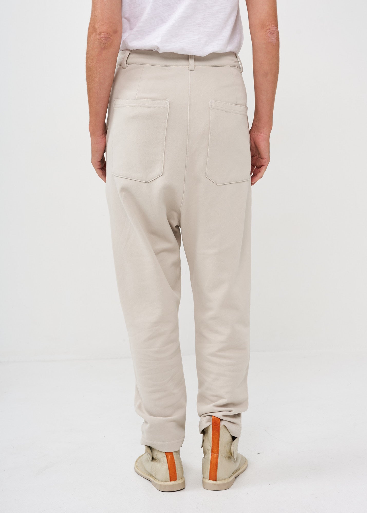 Stone Button Diagonal Belt Pants
