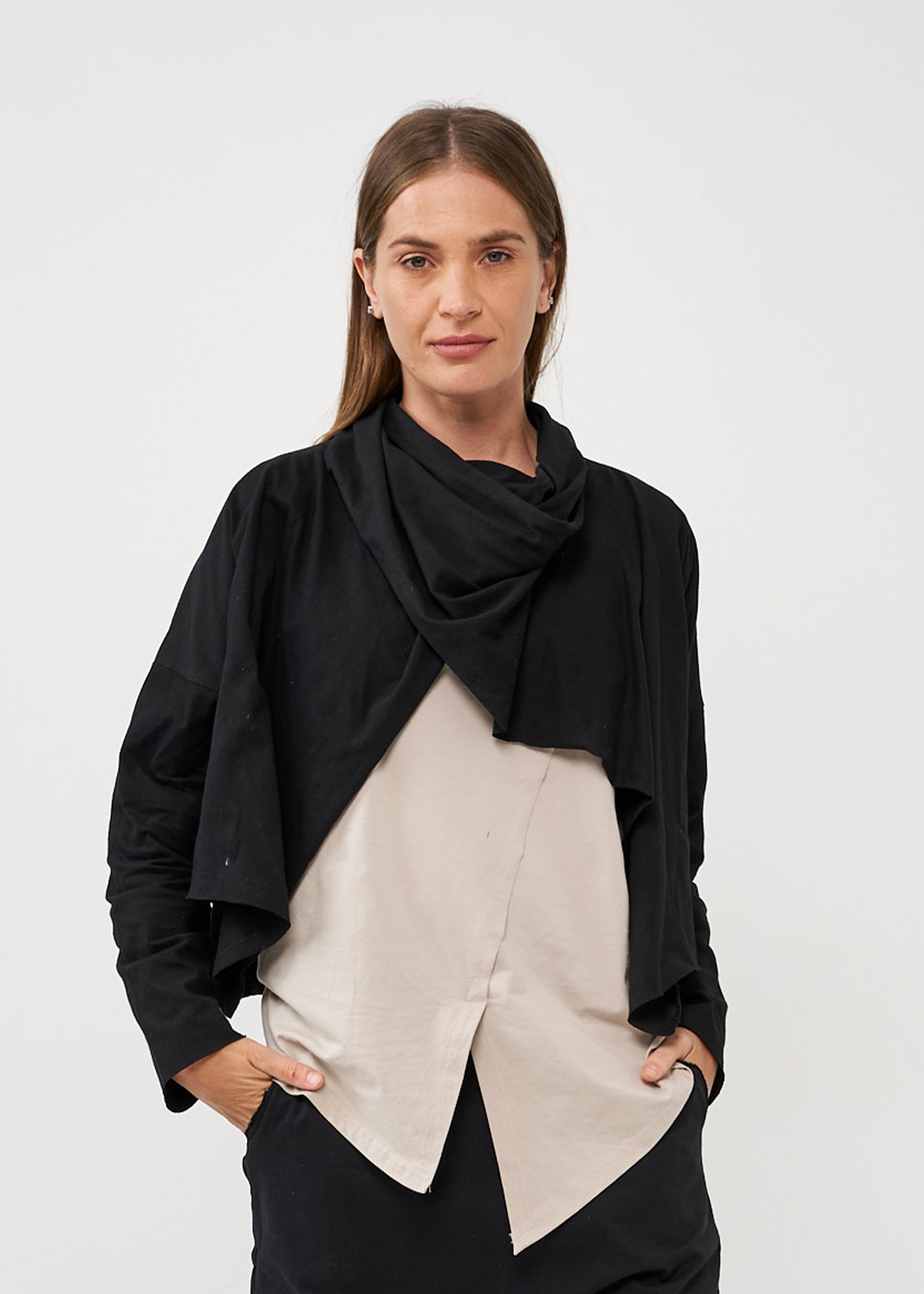 Thin black wrapped scarf top