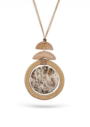 Handmade necklace rope hoop and beige resin circle