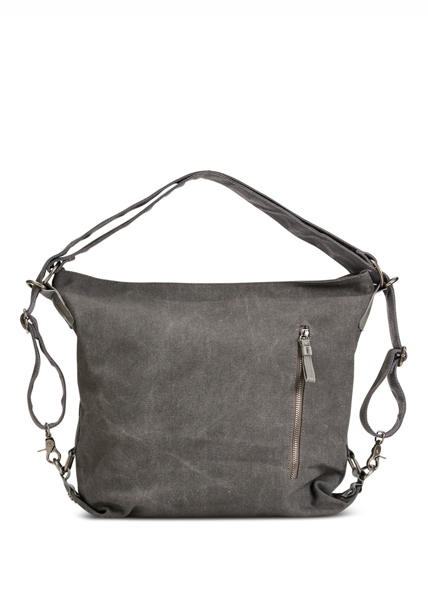 Dark gray canvas and leather backpack