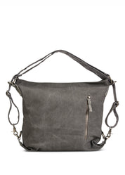 Dark gray canvas and leather backpack