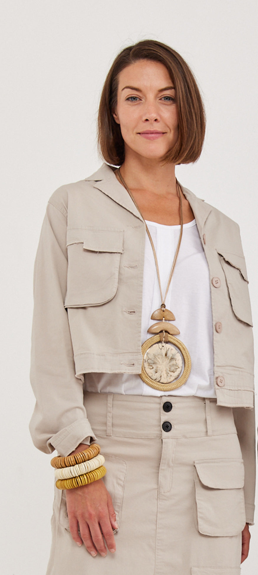 Handmade necklace rope hoop and beige resin circle