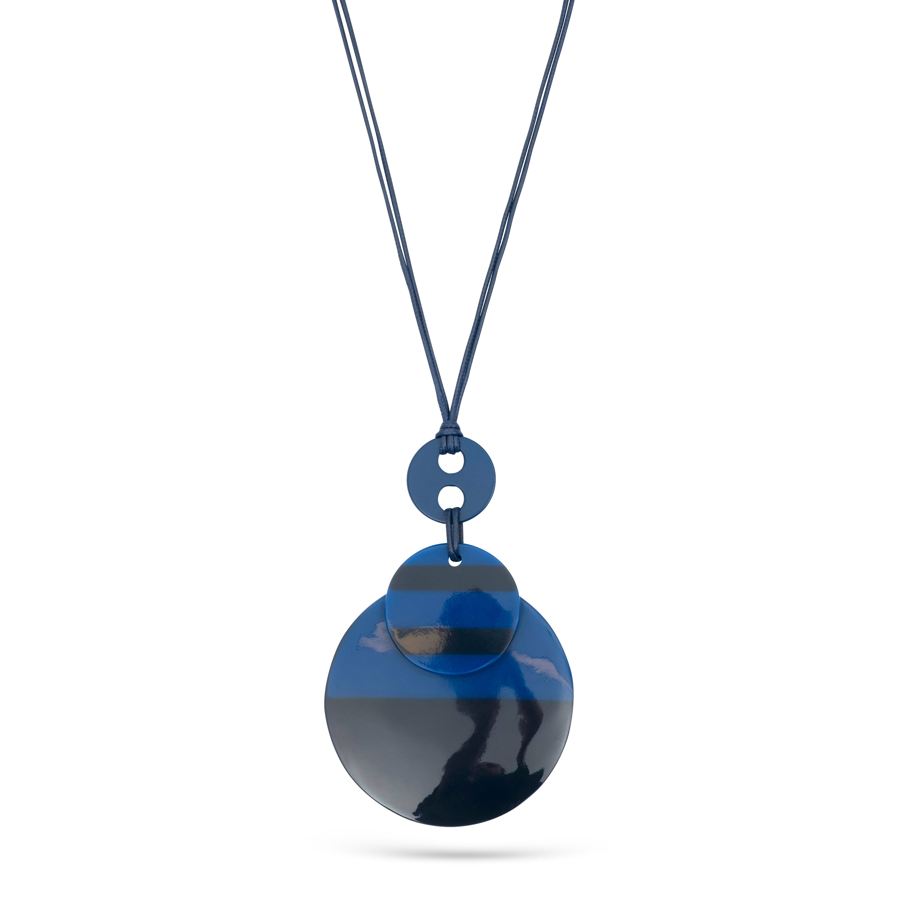 Striped resin necklace in two blue colors