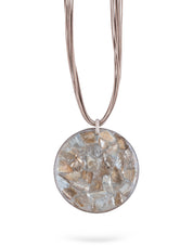 Handmade necklace with threads and a large gold resin circle